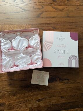 Nineteen Days Blush Coupe Glasses - Pink Set of 4, 8 oz, Brand new!